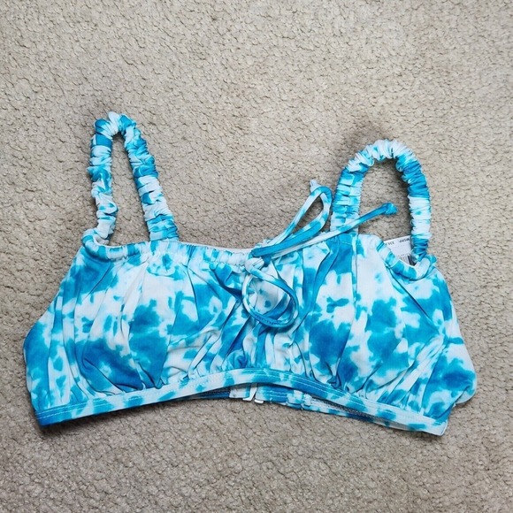 Sundazed Ledia Tie Dye Shirred Bikini Top Teal Cove Ruched Straps Size 32 B/C - Picture 1 of 7